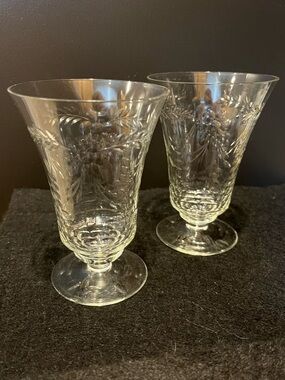 Vintage Fostoria York Crystal Footed Water Goblets Glasses Set of 2 Circa 1930s